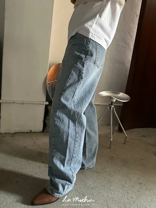 日常刷色拼接牛仔褲